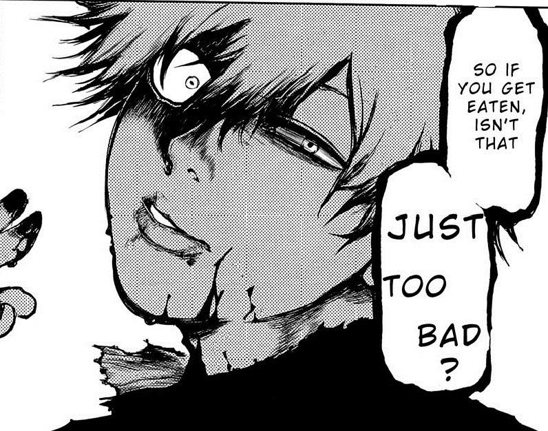 it took tokyo ghoul 64 chapters for the main character to finally stop being an indecisive