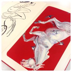 jawcooper:  Aaaand done! “Beastly” is now available for pre-sale through La Luz De Jesus gallery and will be framed in this red Moleskine sketchbook, open to this spread. I’ll take better photos in the morning but for now I’m off for some well-earned