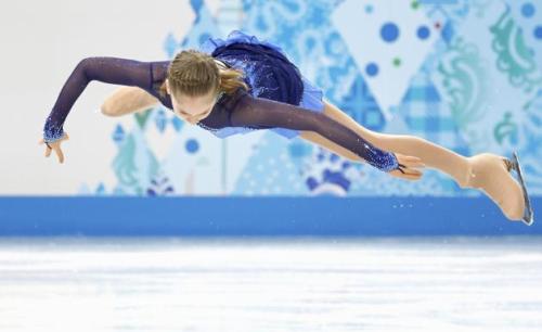  15 year old Julia Lipnitskaia of Team Russia performing in the women’s figure skating short p