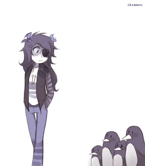 ikimaru:Anonymous: I HAVE A RANDOM REQUEST VRISKA BEING FOLLOWED BY 30 PENGUINS PLEEEEEEEEASE4 pengu