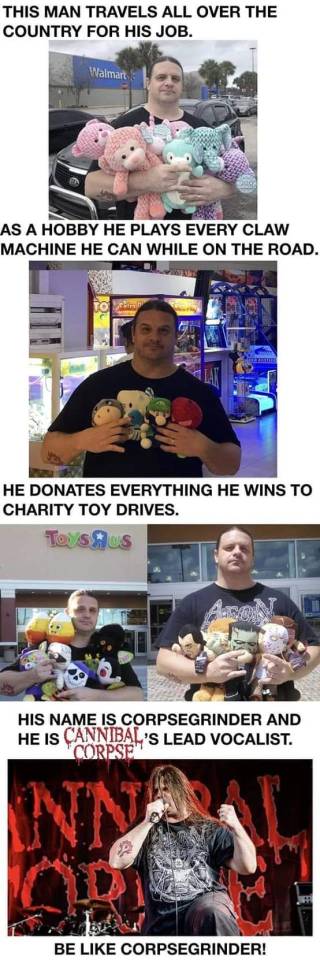 George Corpsegrinder Fisher Cannibal Corpse vocalist claw machine machines stuffed animal animal toy drive charity