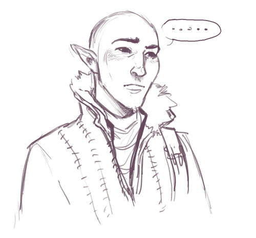 misspaper:Cute little Danne Lavellan (gonna draw her vallaslin later) meeting Solas for the first ti