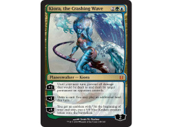 theartofmtg:  OFFICIAL BORN OF THE GODS SPOILERS | Kiora, the Crashing Wave In case anyone missed it yesterday. Kiora fans may commence freaking out.  I have to say, this art and the blue/green planeswalker card frame look so pretty together. It&rsquo;s
