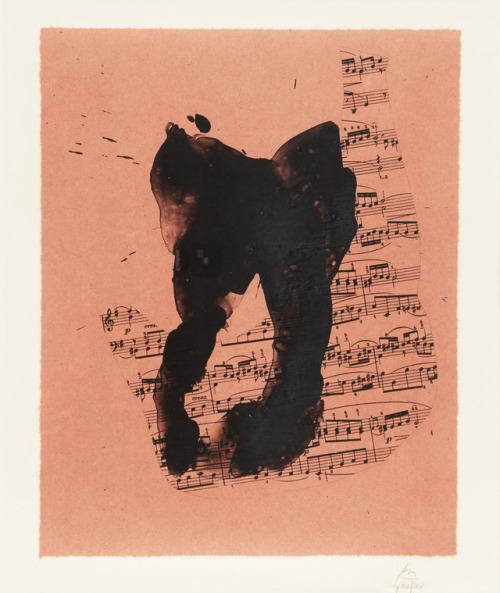 Robert Motherwell, Music for J. S. Bach, 1989Lithograph printed on handmade red Moriki Chine appliqu