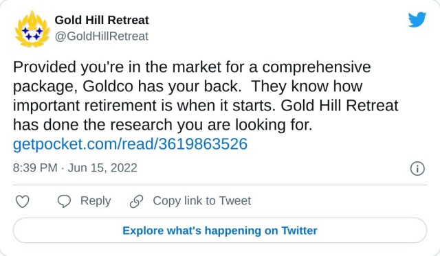 Provided you're in the market for a comprehensive package, Goldco has your back. They know how important retirement is when it starts. Gold Hill Retreat has done the research you are looking for. https://t.co/w8ATWOHz8H — Gold Hill Retreat (@GoldHillRetreat) June 15, 2022