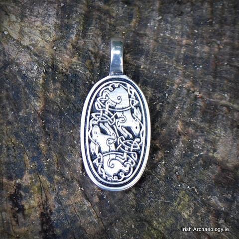 irisharchaeology:
“ This pendant features two running hares surrounded by a Celtic interlace design. The hare features prominently in Irish folklore, where many stories describe a beautiful fairy woman who can escape danger by turning into a...