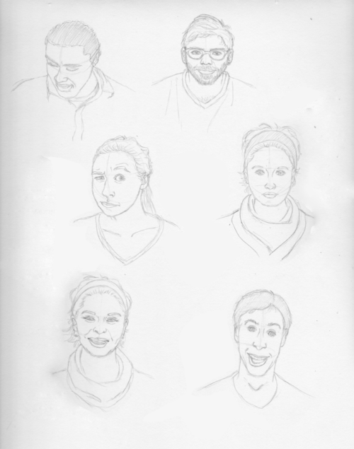 More face studies, this time focusing on expression. Some how the first woman in the middle row ende