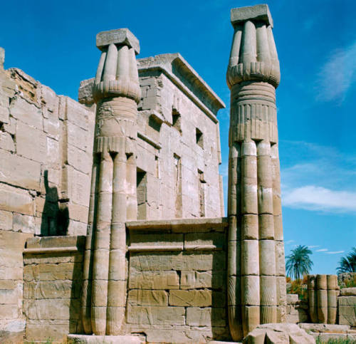 Two papyriform columns remained at the Mortuary Temple of Ramesses III, Medinet Habu