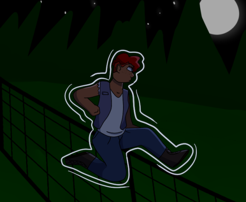 punksanddraws: Hoppin fences and havin fun [Image description: A drawing of Aubrey jumping over a fe