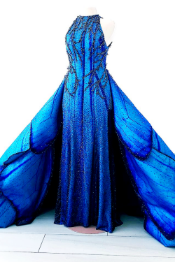 fashion-runways:MAK TUMANG Blue Morpho dress