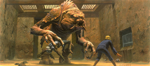 talesfromweirdland:At Jabba’s court and aftermath: Return of the Jedi (1983) art by Ralph McQuarrie.