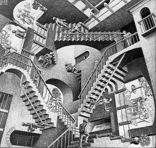 an-art-gallery:  M.C. Escher(1898-1972) Maurits Cornelis Escher (17 June 1898 – 27 March 1972), usually referred to as M. C. Escher, was a Dutch graphic artist. He is known for his often mathematically inspired woodcuts, lithographs, and mezzotints.