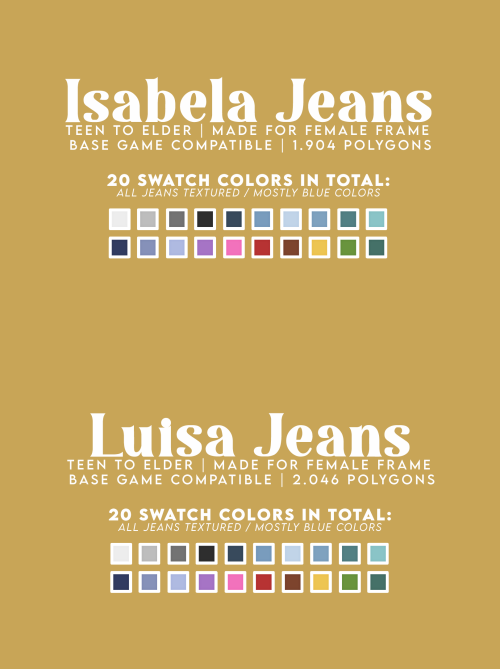candysims4:JEANS COLLECTION | THE COMEBACK                   LUISA & ISABELA JEANSA mini set (sh