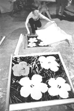 vaticanrust:Andy Warhol silk screening ‘Flowers’,