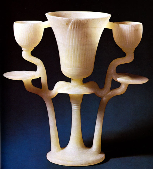 Triple Lamp with Lotus ShapesThis elegant triple lamp is delicately carved, incised, and polished fr