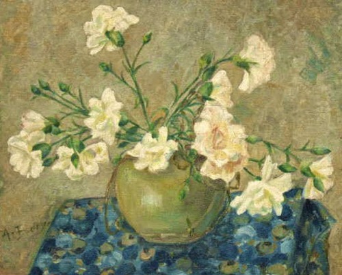Un bouquet d’œillets, A Bouquet of Carnations   -   Anna Boch, 1910Belgian,1848-1936oil on canvas, 4