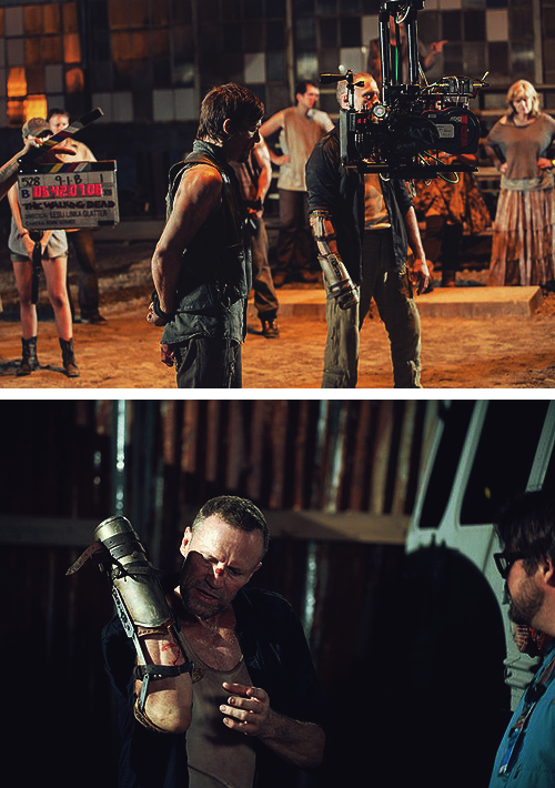 :  Norman Reedus &amp; Michael Rooker on set. 