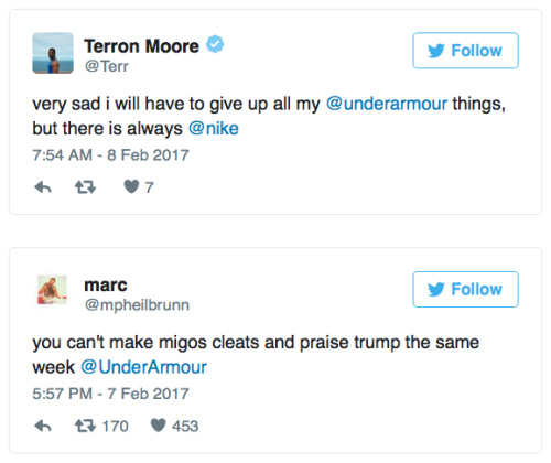 bethanyactually:  sandalwoodandsunlight:  micdotcom:  Under Armour faces backlash after CEO praises Trump In an interview with CNBC on Tuesday, Under Armour’s CEO Kevin Plank offered unabashed support for Trump, noting that he respects him because he’s