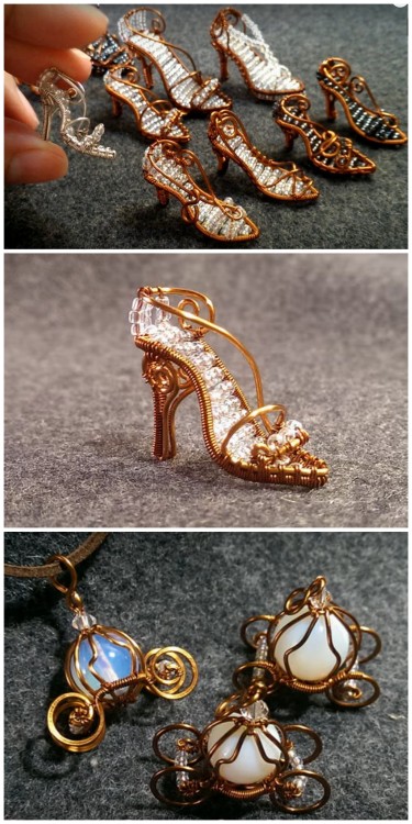 DIY Mini Wire Wrapped Cinderella Glass Slippers and Pumpkin CoachThe Cinderella shoes are for those 