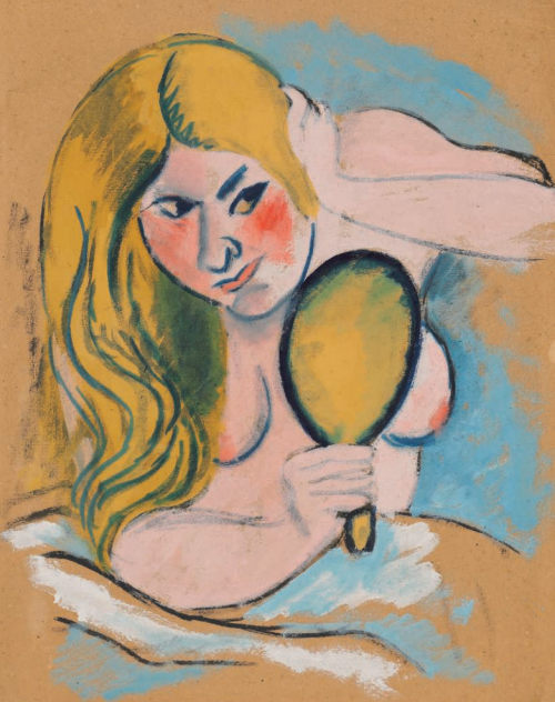 art-mirrors-art: Max Pechstein - Mädchenakt mit Handspiegel {Nude girl with a hand mirror} (1911)