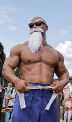 Taichi Shimizu cosplaying as Master Roshi from Dragon Ball.