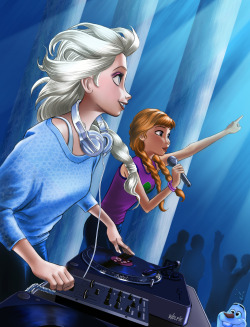 girlsbydaylight:  DJ Elsa and MC Anna of Arendelle by Lone_Wolf on pixiv