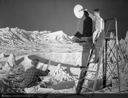 amnhnyc:  Looking towards Monday’s Solstice Full Moon, today’s peek into the archives is decidedly lunar. “Painting mural for surface of the moon, Hayden Planetarium” was photographed by Alex J. Rota and Lee Boltin in 1953. Learn more about the