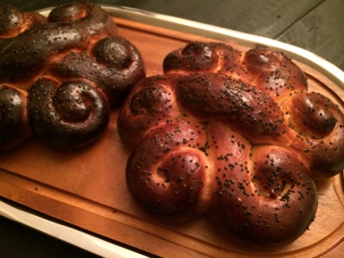 Shavuot challot. These are dairy, so I made them in a very unusual braid style so no one would mista