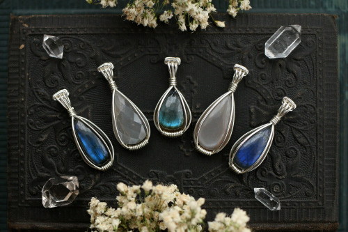 Labradorite and moonstone pendants with sterling silver handmade my me.Available at my Etsy Shop - S