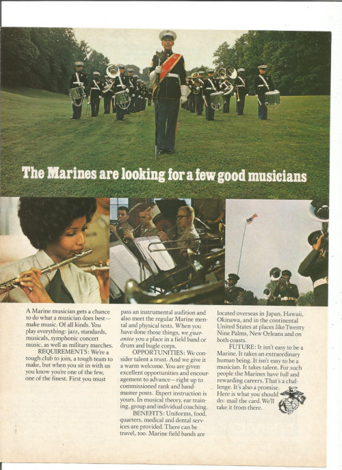 1977 Advertisement Marines United States US A Few Good Musicians Recruitment Band Military Marches M