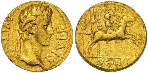 j-august:Forum Ancient Coins | Aureus of Augustus, 16 January 27 B.C. - 19 August 14 A.D.S