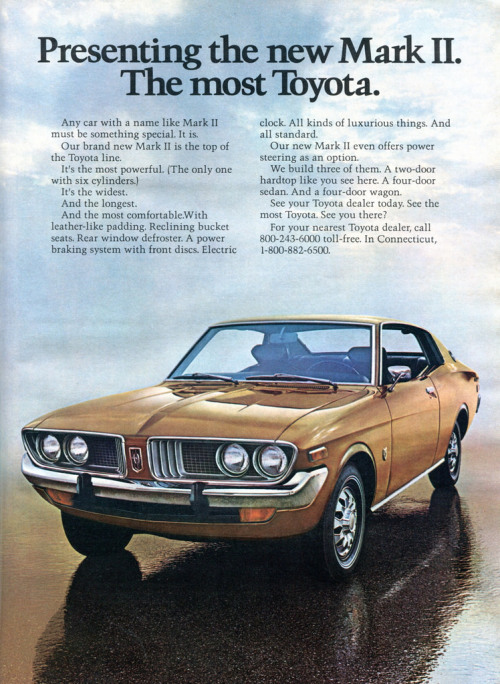 chromjuwelen:  1972 Toyota Mark II Advertising Road & Track November 1972 (by SenseiAlan) 