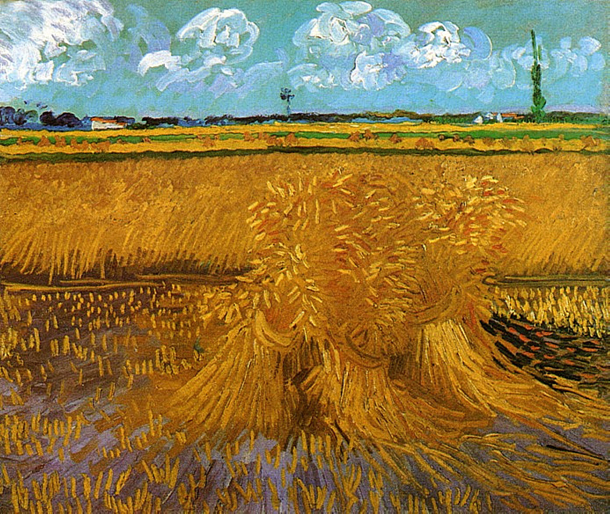 vincentvangogh-art:  Wheatfield with Sheaves, 1888 Vincent van Gogh 