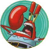 light blue sticker of mr. krabs. he appears to be yelling angrily.