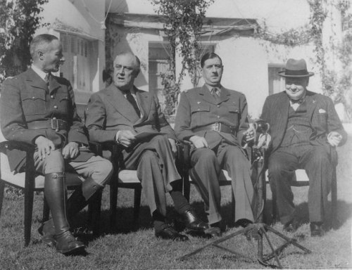Henri Giraud, Franklin D. Roosevelt, Charles de Gaulle and Winston Churchill during the Casablanca C