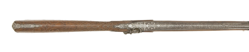 A silver inlaid Belgian percussion musket decorated in Eastern style, mid 19th century.