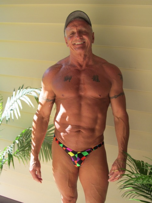 maturemanexhibitionist: Me hanging on the back patio, enjoying the day. gear by E-bay seller Comerci