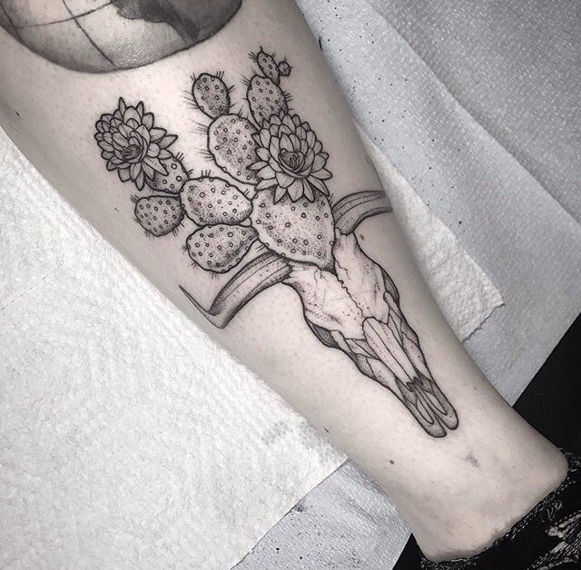 geometric tattoos — Cow skull tattoo by johno_tattooer on Instagram
