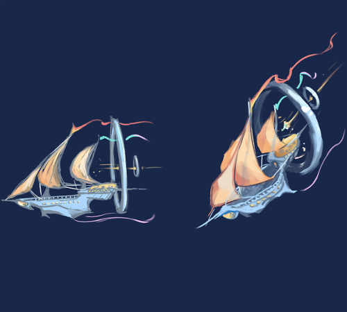 tinkkles-art: ugh i just love this big cool boat [image description: two drawings of the Starblaster