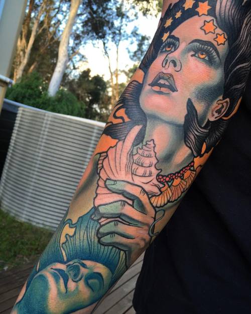 samclarktattoos:  The beginning of Josh’s sleeve. Nearly did this huge piece in one day. @fkirons @starbritecolors @hushanesthetic #fkirons #starbritecolors #hushanesthetic #halo2crossover 