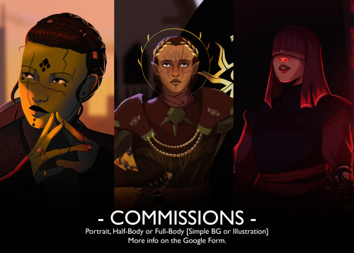 Commissions are open! I’m doing portraits, half-bodies and full-bodies, with illustration styl
