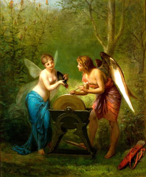 the-garden-of-delights: “A Cupid and a Fairy Sharpening their Arrows&quot; (1883) by Henri
