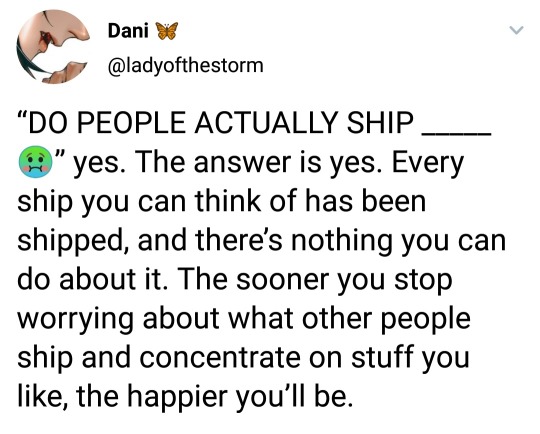 ceekari:hjbender:allshipsareok:“But it normalizes—”IT’S TEN FANFICS ON AO3 FOR A FANDOM THAT NOT EVEN ONE-SEVENTH OF THE POPULATION OF PLANET EARTH KNOWS EXISTS. IT ISN’T “NORMALIZING” ANYTHING, KAREN. STOP CLUTCHING YOUR PEARLS BEFORE YOU