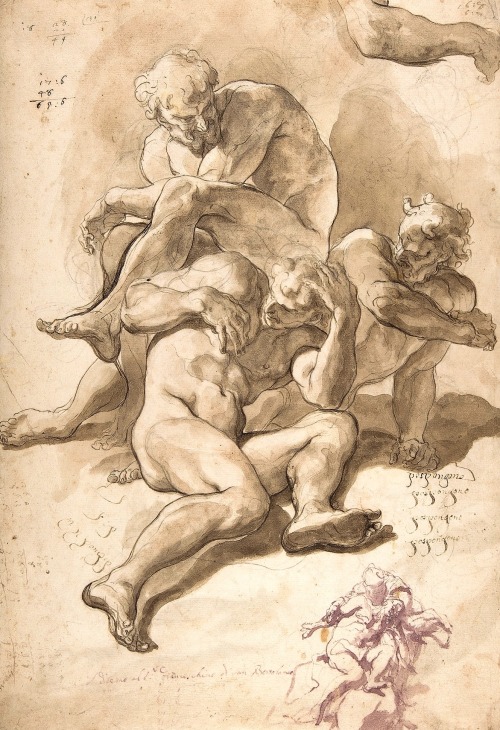 Hadrian6:  Studies Of Three Nude Males. 1700-10. Paolo Pagani Italian 1655-1716.  Pen