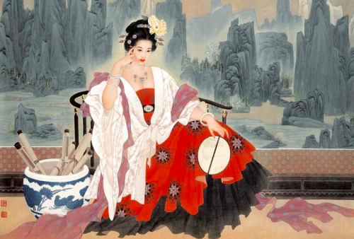 hotweibo: Traditional Belle Paintings by Chinese artists Wang Meifang (王美芳) and Zhao Guojing (赵国经).