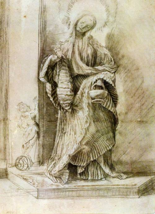 St. Dorothy with the Basket of Flowers, 1520, Matthias GrunewaldMedium: chalk,paper