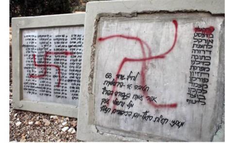 DISGUSTING: Swastikas spray painted on IDF monument for fallen soldiers in Omer Village, Negev, PD i