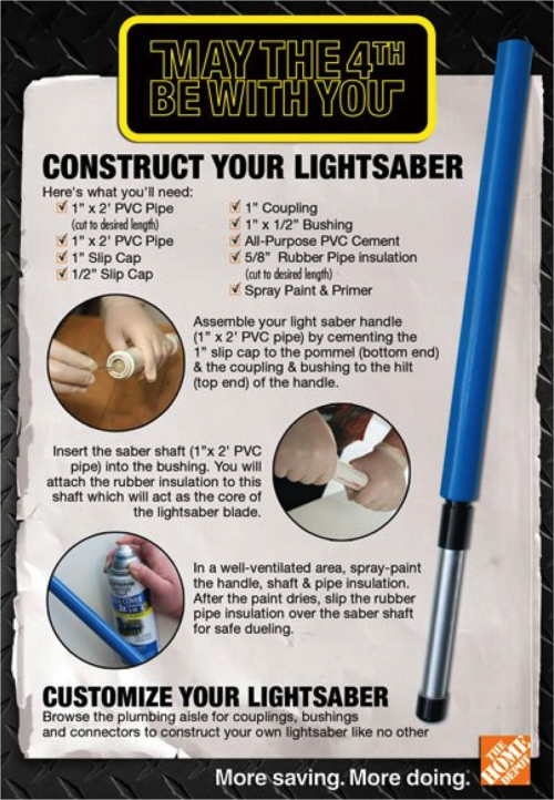 homedepot:There’s a disturbance in The Force … It’s time to construct your lightsaber! 