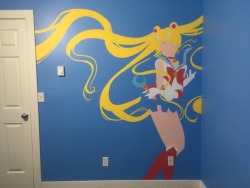 randomly-spicy-diamond:  8 days. 2 audiobooks. And a bunch of drama cds later. *throws down paint brushes* Sailor Moon mural for my shojo themed anime/otome media room (in progress). Based on [ this ] minimalist wallpaper design which in turn is based