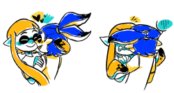 hamsfreth:  i always see art of the inkling girl wrapping her tentacles around other inklings so i thought itd be funny to doodle the inkling boy trying to do the same thing 